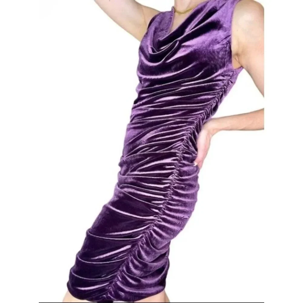 Davina velvet sleeveless draped neckline ruched bodycon dress